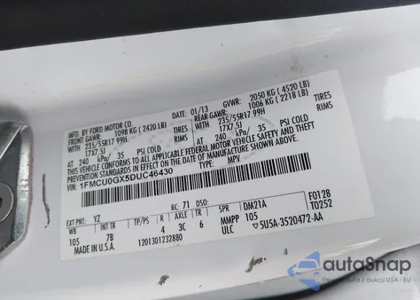 2013 Ford Escape Se из США, поврежденный, VIN 1FMCU0GX5DUC46430